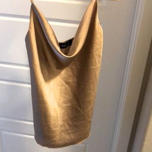 Gold cowl neck satin tank top